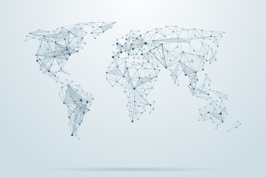 Vector low poly world map illustration. Point and geometrical form, structure line